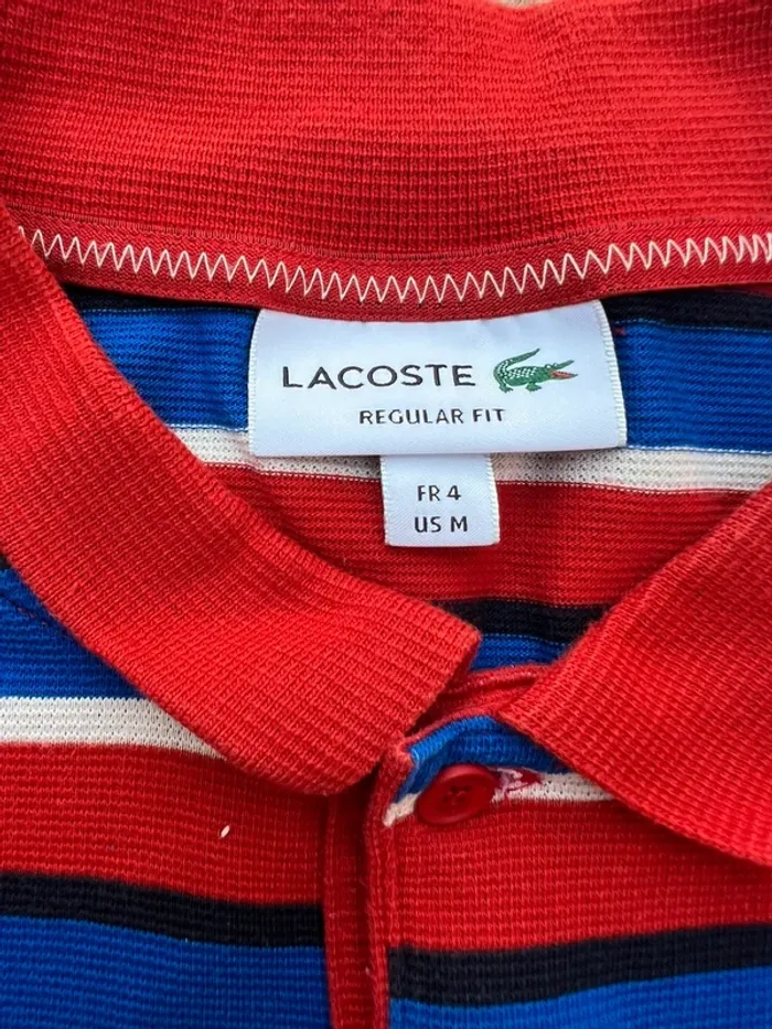 Polo Lacoste à rayures rouge et bleu taille M - photo numéro 3