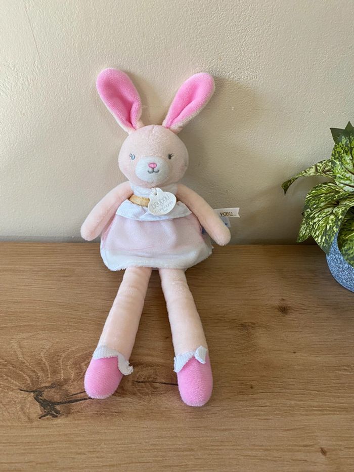 Doudou peluche lapin blanc rose tulle fais un vœu doudou et compagnie