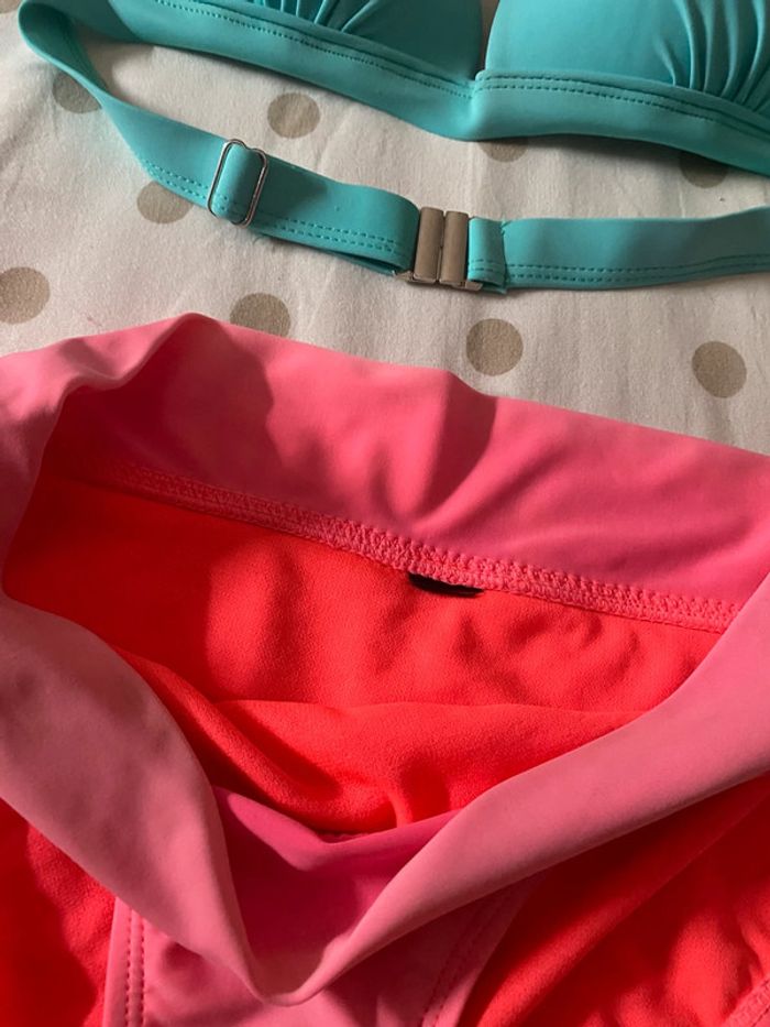 ensemble, maillot de bain, deux pièces dépareillées, turquoise et rose - photo numéro 3