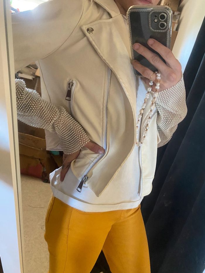 Veste en simili-cuir crème neuve M - photo numéro 4