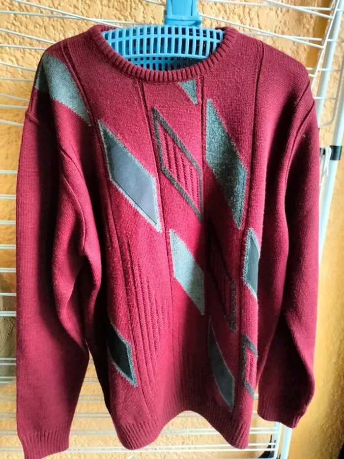 Pull homme T 4 en laine bordeaux - photo numéro 6