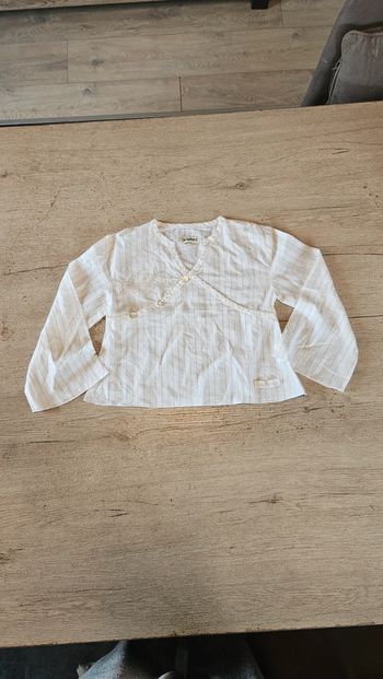 Blouse classique à manches longues, blanche lignée, Alphabet, 6 ans