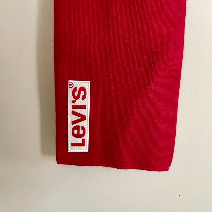 Écharpe Levi’s rouge vif unisexe en maille côtelée Logo brodé 100% acrylique Made in Italy V068 - photo numéro 5