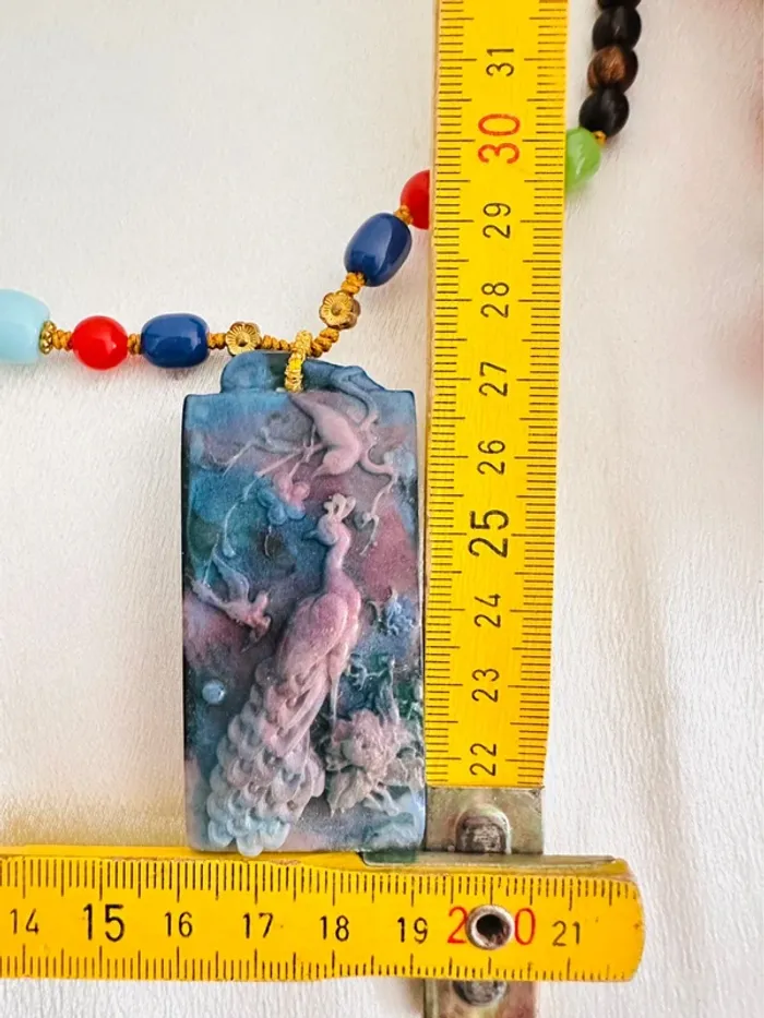 🦚Collier pendentif Paon sculpté • Perles naturelles & esprit spirituel 🌸 - photo numéro 7