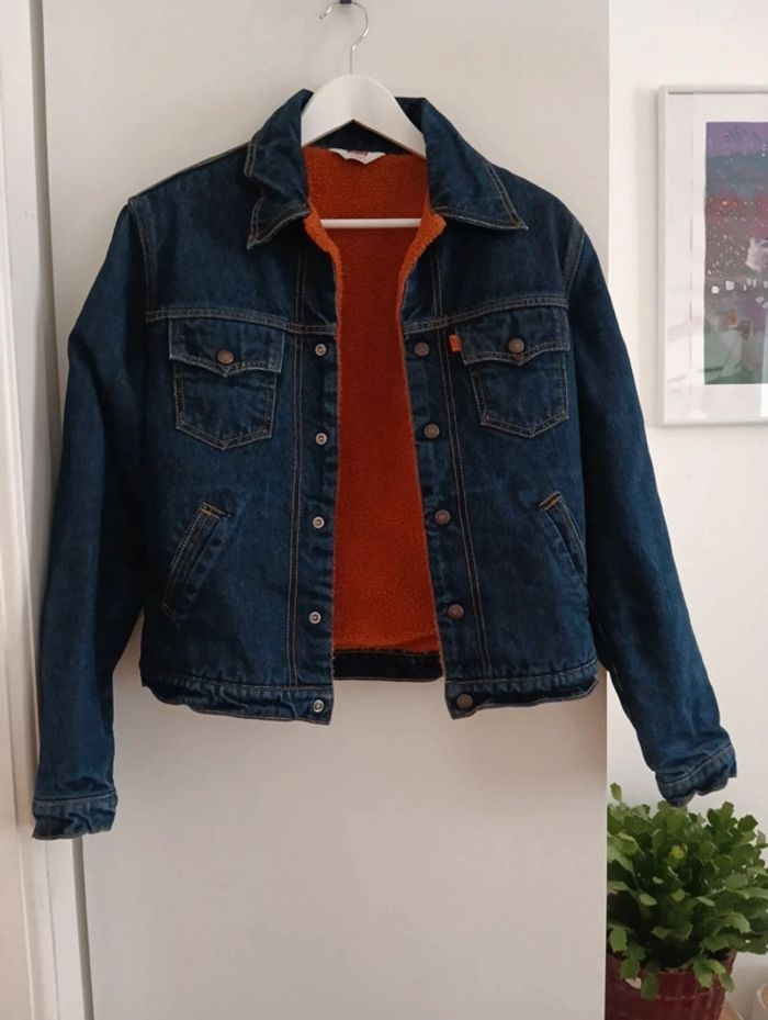 Veste en jean vintage Levi's fourrée sherpa orange - photo numéro 4