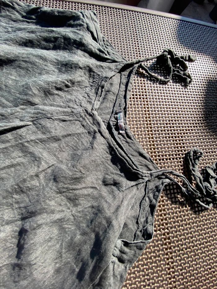 Salopette ample  originale  en lin noir, over size taille unique - photo numéro 8