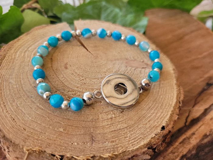 Bracelet pour bouton pression perles agate bleue - photo numéro 2