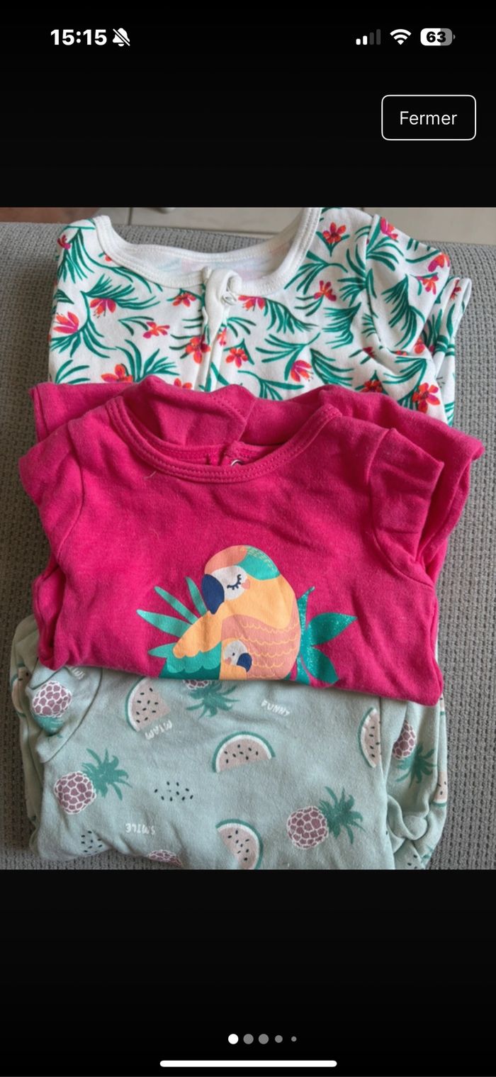 Lot 3 pyjamas Kiabi bébé fille 1 mois