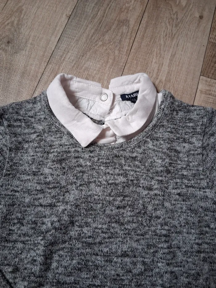 Pull fille effe 2en1 gris chiné et blanc 4 ans - photo numéro 2