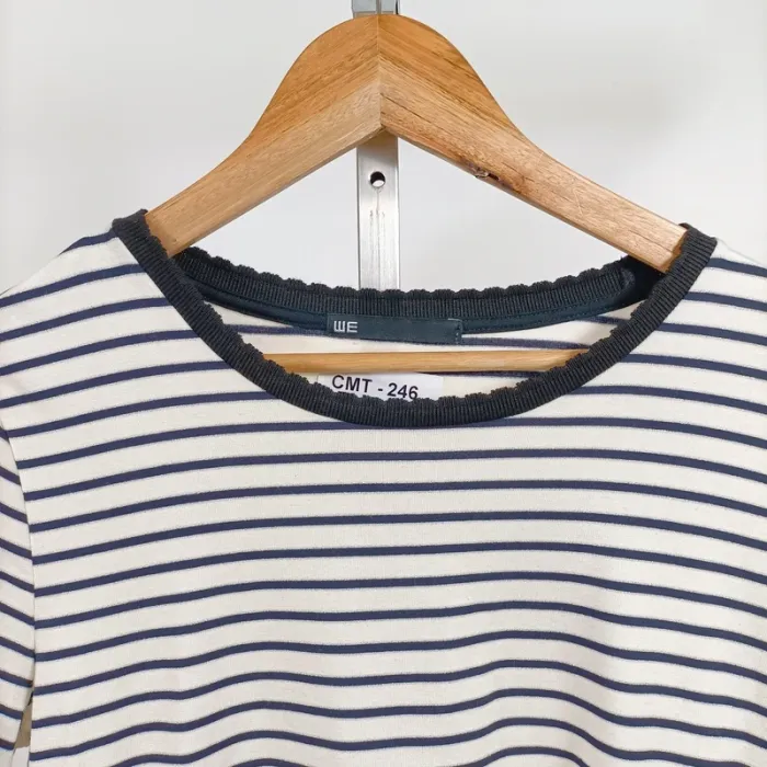 T-shirt rayé col contrasté bleu marine noir et blanc – WE – taille M A1271 - photo numéro 2