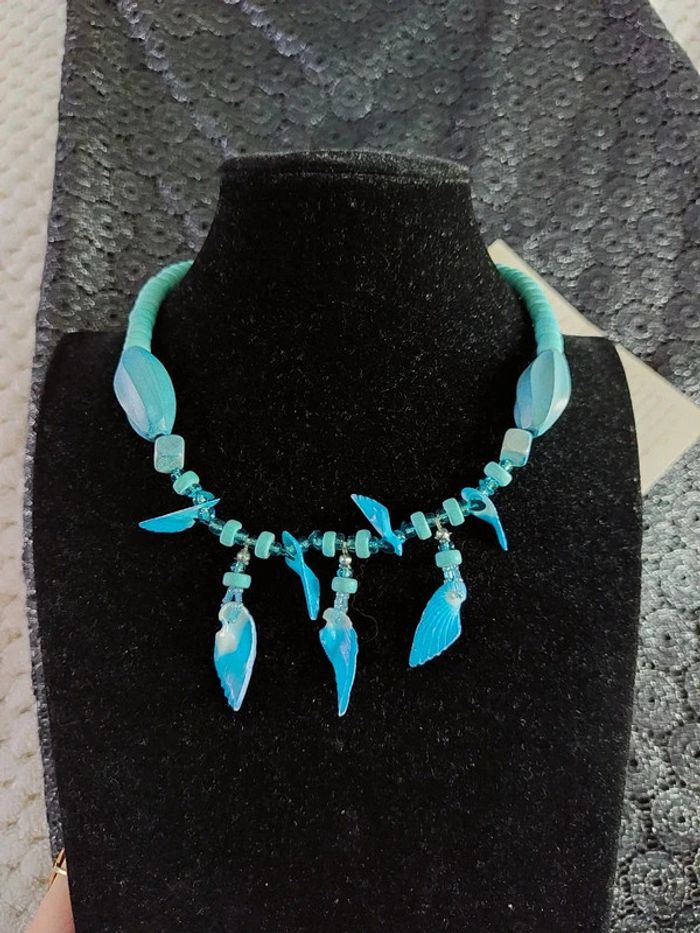 Magnifique collier bleu en perles, style bohème vintage - photo numéro 5