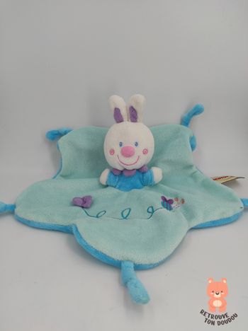 Doudou Plat Lapin Bleu Papillon Nicotoy