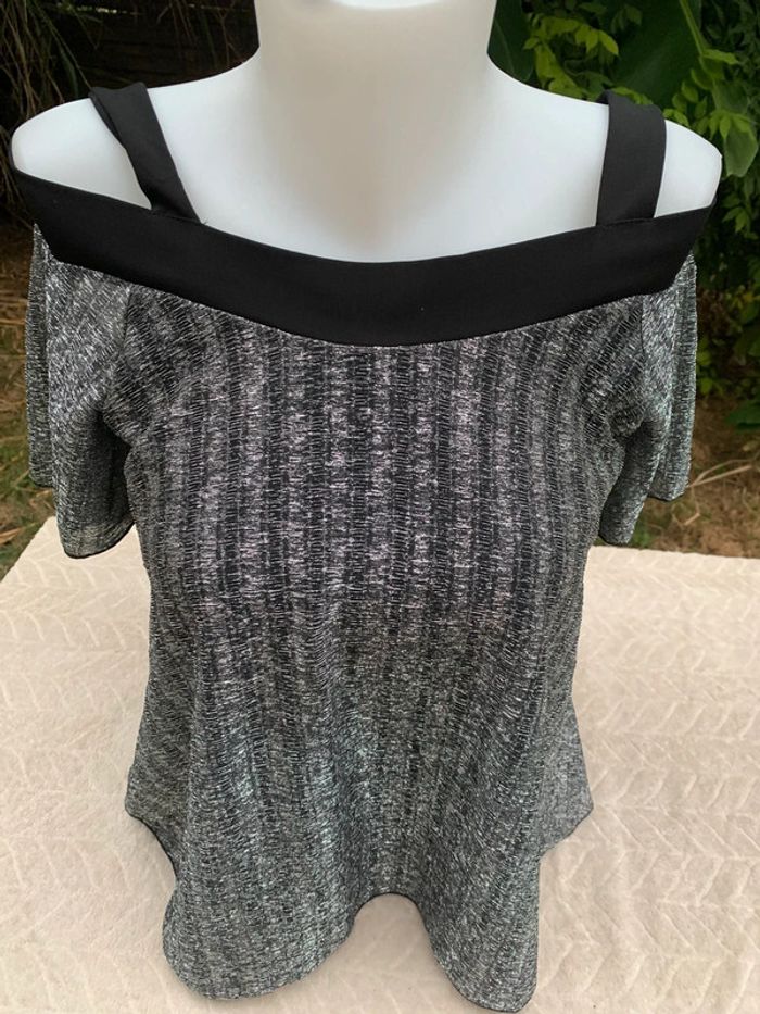 Blouse Noa B taille 38 argenté et noir manches courtes - photo numéro 5