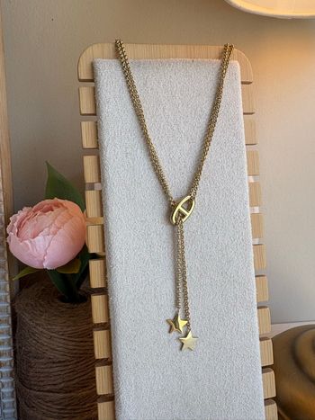 Collier coulissant maille marine doré doublé pendant en Y étoiles 