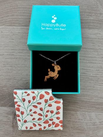 Chaîne en argent 40 cm avec pendentif faon en bois neufs