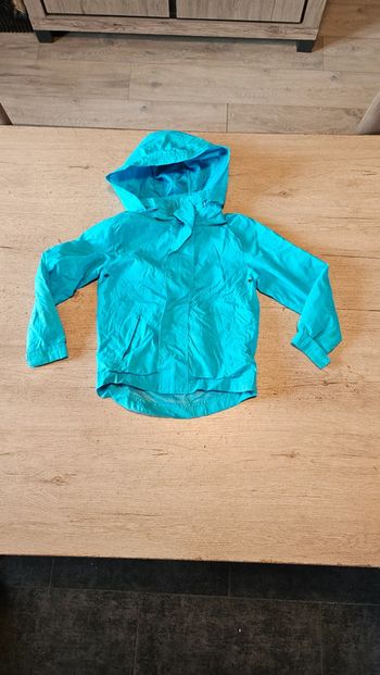 Veste coupe vent imperméable avec capuche, bleu turquoise, U Oxyg, 4/5 ans, nickel
