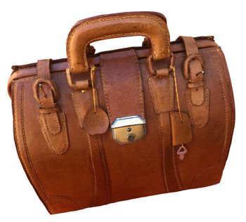 Ancienne mallette de Médecin / Sac de voyage cuir véritable