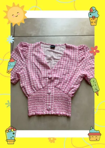 Blouse rose fushia blanc à carreaux