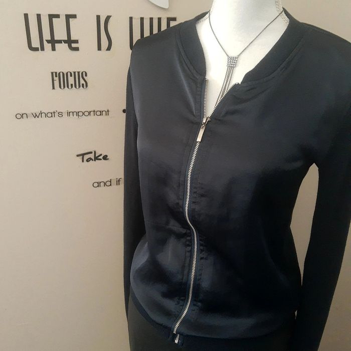 Blouson léger satiné bleu nuit bi matière Grain de Malice - photo numéro 4