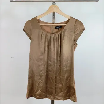 Top satin/100%coton beige - Caroll - Taille 36 - Détails soie A529