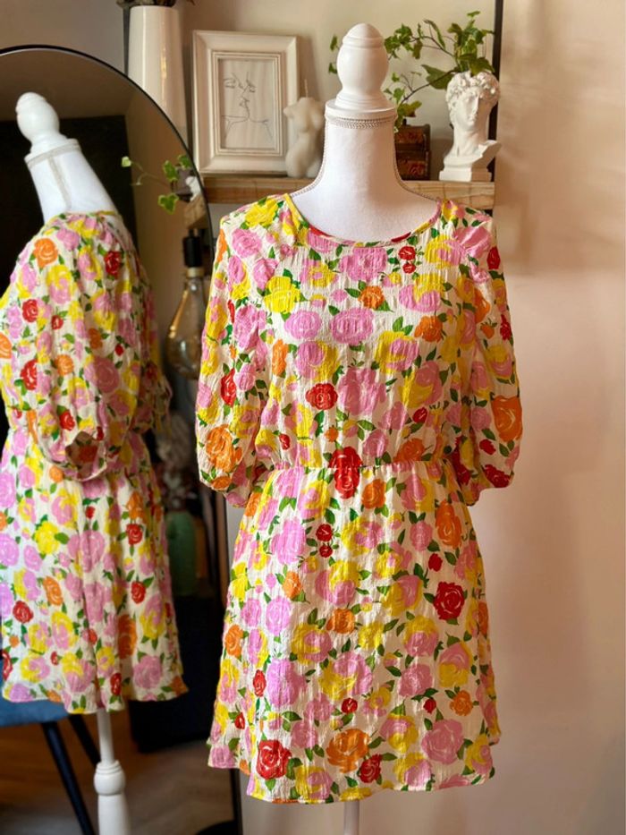 Robe d’été fleurie dos lacé Mango – taille L - photo numéro 2