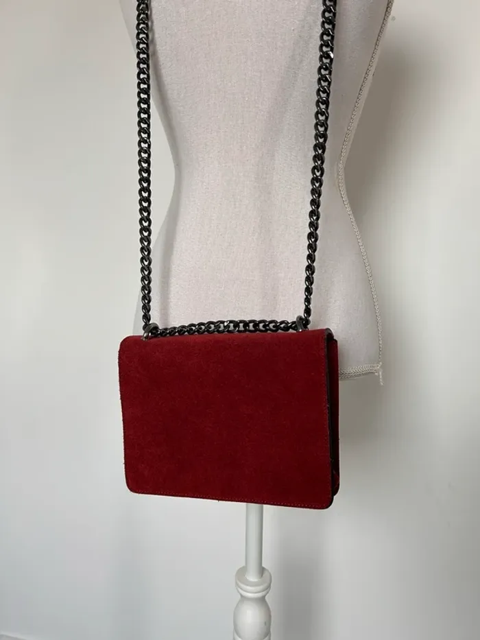 Sac chaîne bordeaux borsa bolsa bag Zak rosso main piel handbag Handtasche Bolso de mano borsa - photo numéro 5