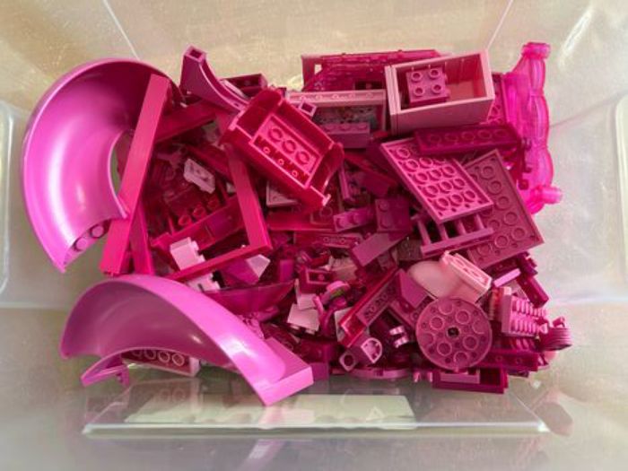 Lot de briques type legos en vrac rose 393 grammes