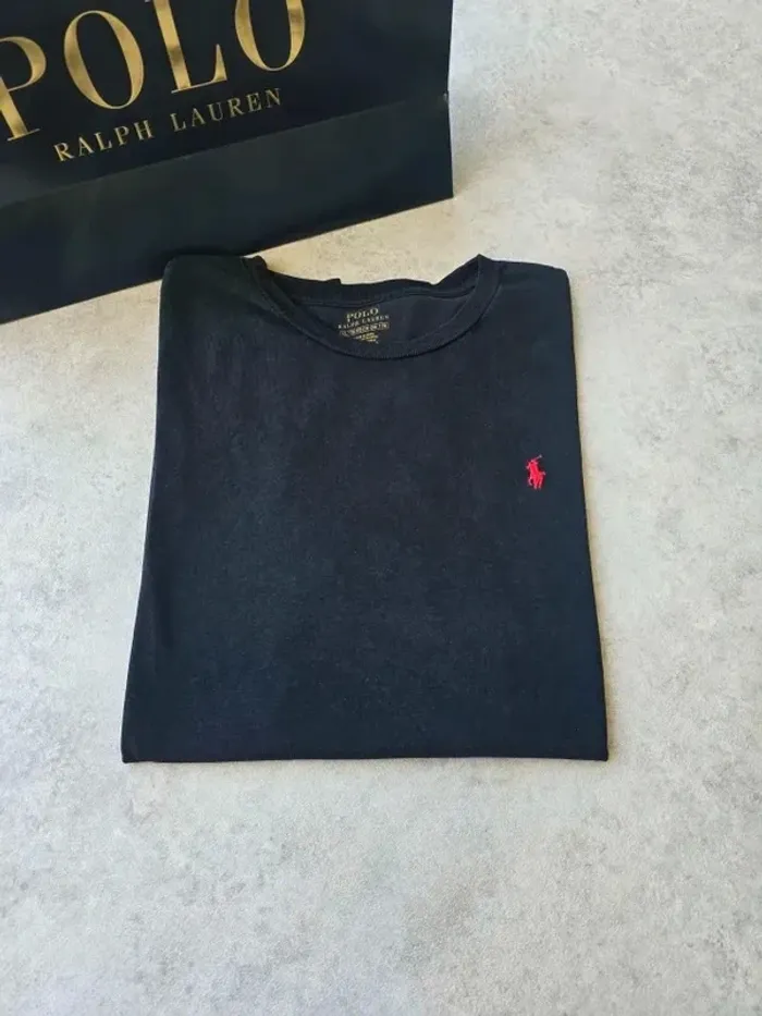 T-shirt Ralph Lauren XL coupe col rond noir Homme Men tee135