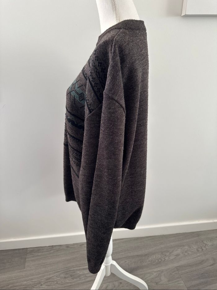 Pull oversize en laine gris et bleu Vintage T46 3XL - photo numéro 4