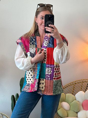 Gilet sans manches matelassé, patchwork coloré, taille U