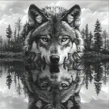 Kit Peinture par Numéros - Loup et Reflet (Neuf)
