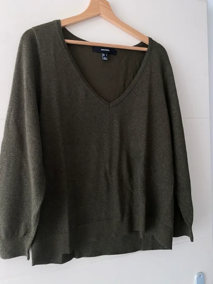 Pull col V vert pailleté Vero Moda - Taille L - photo numéro 3