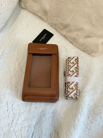 Porte feuille banane marron clair en cuir synthétique
