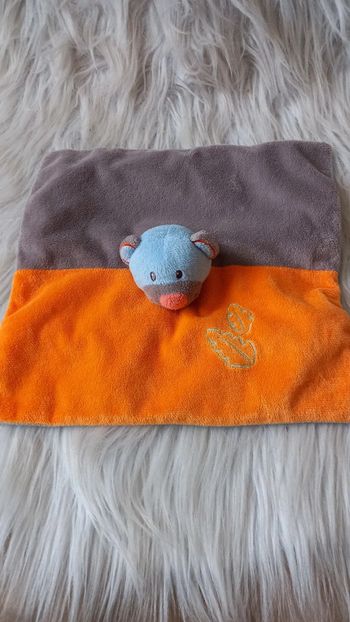 Doudou ours carré plat gris orange - feuilles - Doukidou