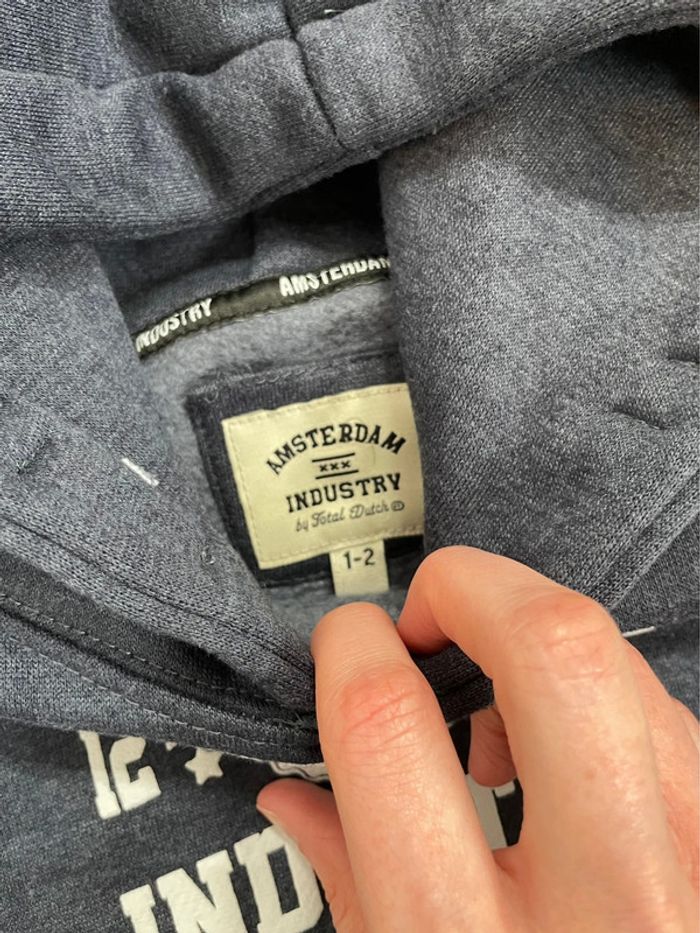 Sweat-shirt à capuche « Amsterdam Industry » bleu-gris taille 1-2 ans-92 cm - photo numéro 3