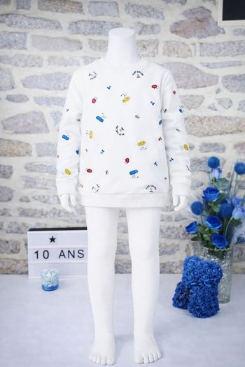 Sweat molletonné gamer blanc et multicolore Garçon taille 10 ans marque Okaidi 🎸 