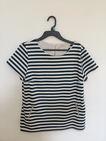 Top rayé épais bleu marine et blanc Camaïeu vintage fermeture