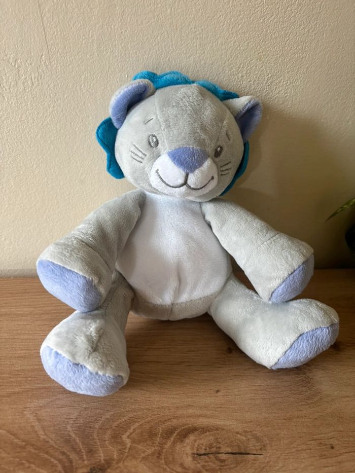 Doudou lion gris blanc bleu Luc et Léa - photo numéro 2