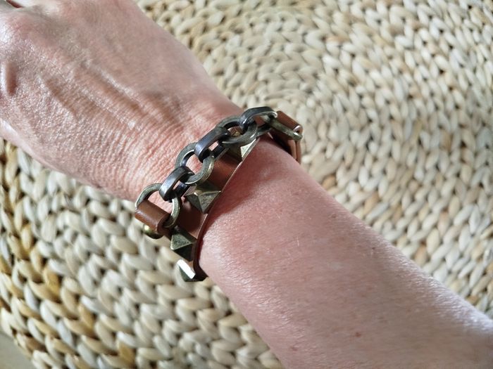 Bracelet marron clouté double enlacement - photo numéro 2
