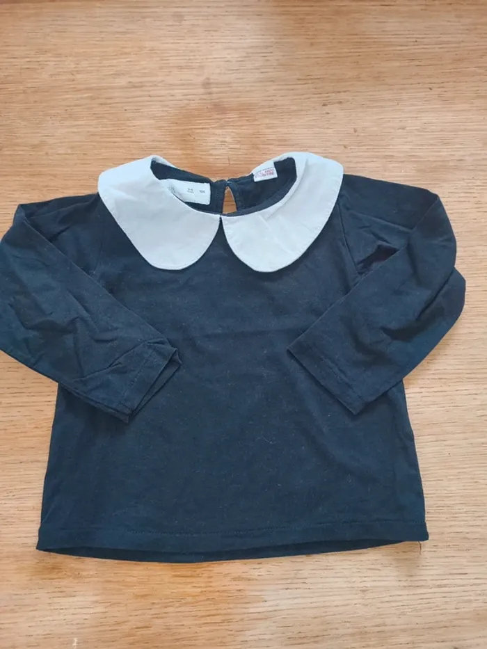 Haut blouse manches longues col claudine noir blanc 3 4 ans Zara