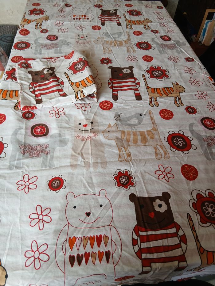 Parure housse + taie oreiller petit chomat et ourson