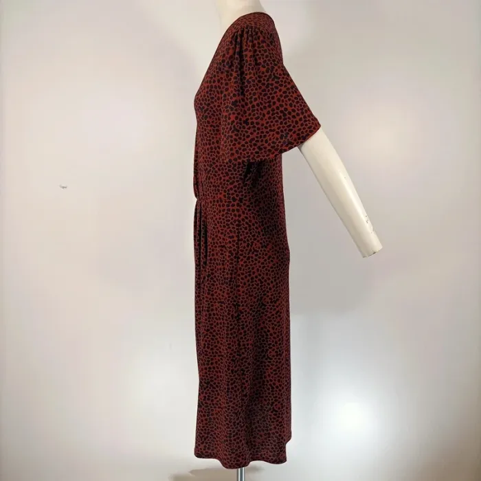 Robe midi WE imprimé léopard rouge et noir taille M estimée col V manches papillon fluide A103 - photo numéro 4