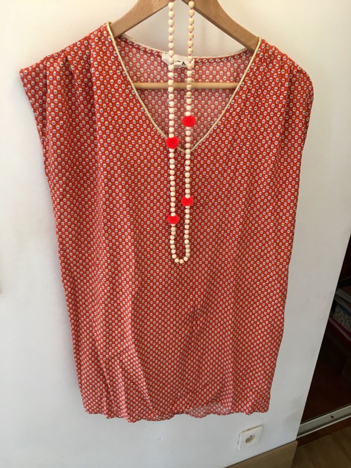 Robe courte corail taille S GOA col doré / robe à motifs étoiles