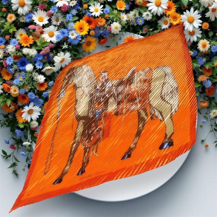 Foulard plissé vintage 100 Jade douche% Silk orange orange hermès - photo numéro 5