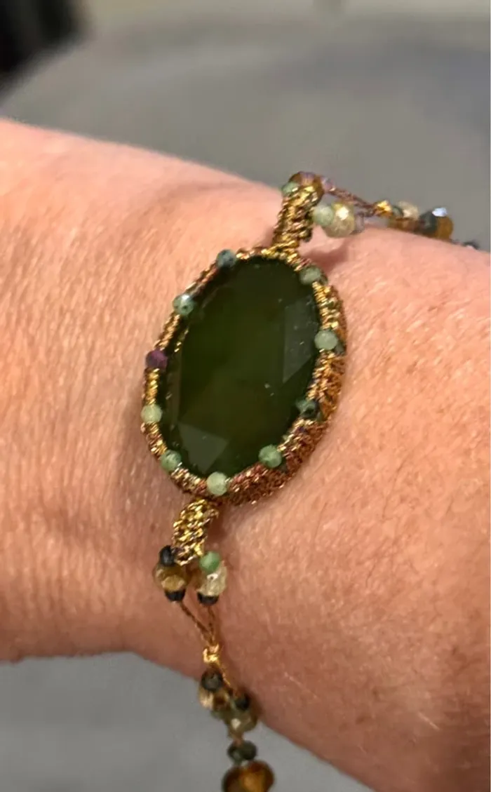 Bracelet bracelet cordons et fils tissés malachite jade et gros pavé perles d’eaux vert habaha Paris - photo numéro 11