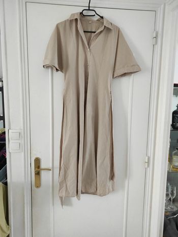 Longue robe chemise beige 100% coton shein