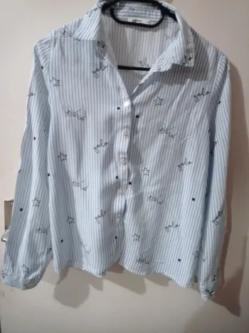 Chemise manches longues blanche a rayures bleu
