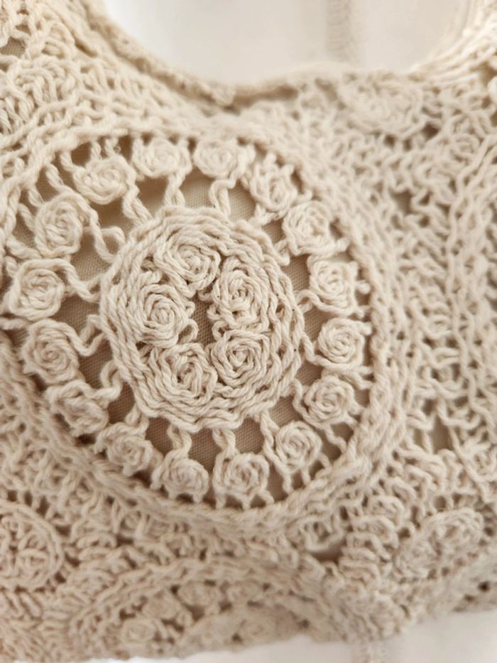 Sac à main beige/crème crochet - photo numéro 4