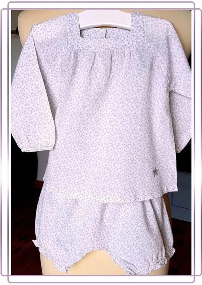 Ensemble chemisier + short bloomer en coton bio 12-18 mois