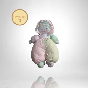 Poupée chiffon tissu rose blanc jaune vert Mundia A1035